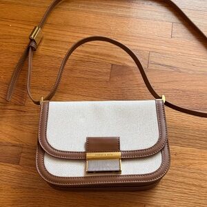 Charles & Keith Tan and Cream Crossbody Bag